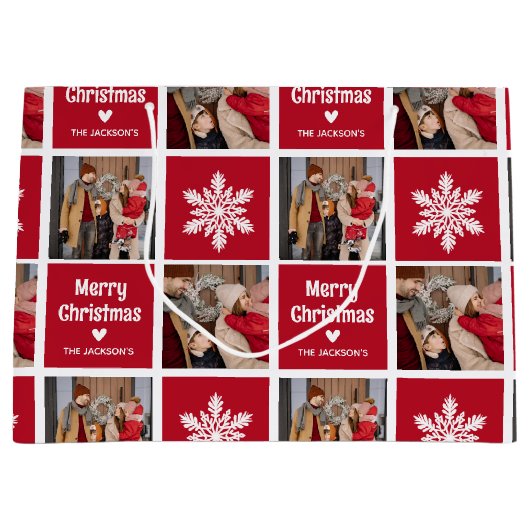 Festive Fun 2x Photo Grid met kerstcadeau Groot Cadeauzakje (Voorkant)