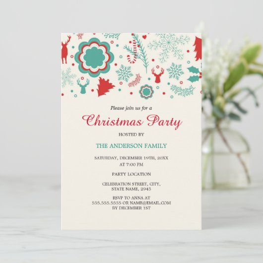 Festive Fun Red Green-kerstfeest uitnodiging (Staand voorkant)