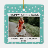 Festive Fun Turquoise Star Pattern Foto Keramisch Ornament (Achterkant)