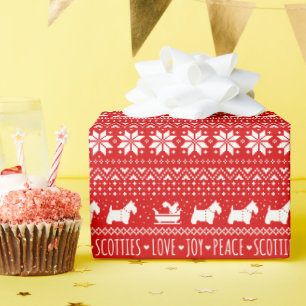 Festive Funny Scottish Terriers Kerstfeestdag Cadeaupapier