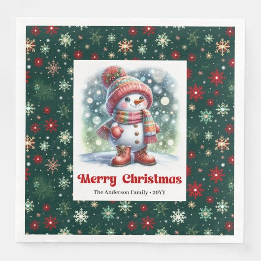 Festive funny snowman with snowflakes kids napkins servet (Voorkant)
