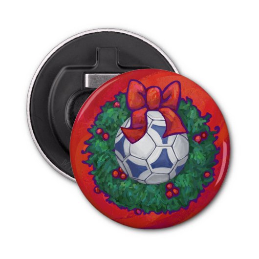 Festive Futbal in Wreath op Red Button Flesopener (Voorkant)