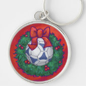Festive Futbal in Wreath op Red Sleutelhanger (Voorkant)