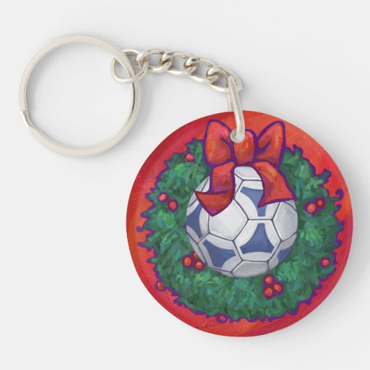 Festive Futbal in Wreath op Red Sleutelhanger (Voorkant)