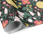Festive Garden Pattern Black Cadeaupapier (Rol Hoek)