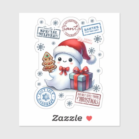 Festive Ghost Christmas Sticker (Feuille)