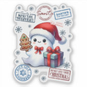 Festive Ghost Kerst sticker (Voorkant)