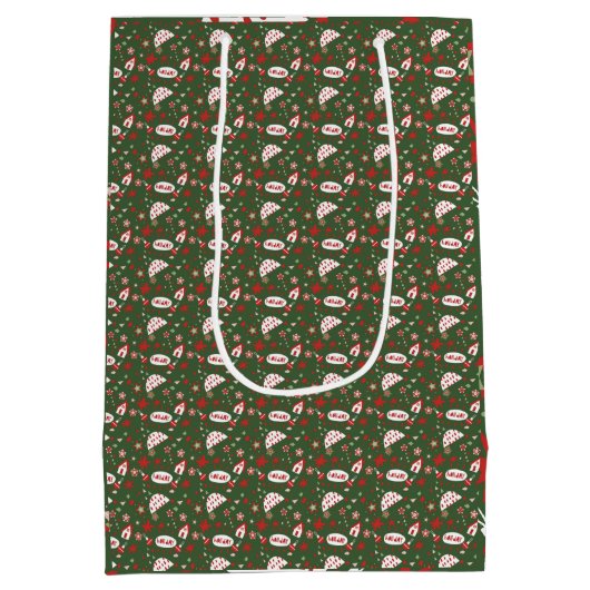 Festive Gift Wrap Green Black Pattern Medium Cadeauzakje (Achterkant)