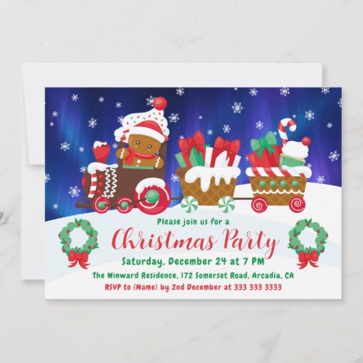 Festive Gingerbread Christmas Train Invitation (Devant)