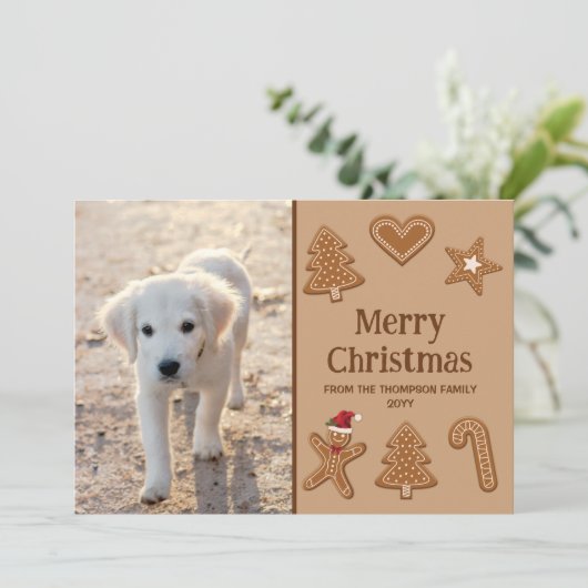 Festive Gingerbrood Cookie Shapes and Custom Photo Feestdagenkaart (Staand voorkant)