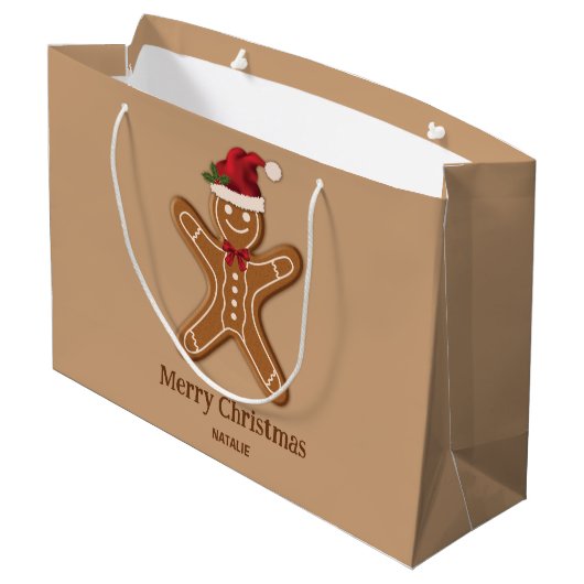 Festive Gingerbrood-kerstkoekje met tekst Groot Cadeauzakje (Achterkant Gekanteld)