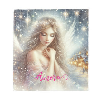 Festive Girly Watercolor Ethereal Frost Snow Angel Notitieblok