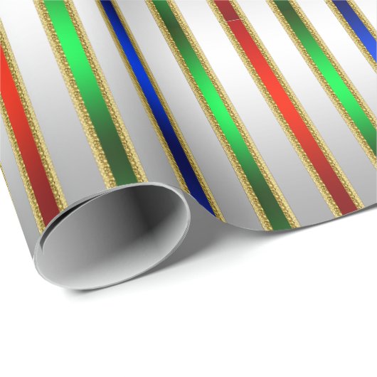 Festive Glam Stripes Red Blue Green Silver Cadeaupapier (Rol Hoek)