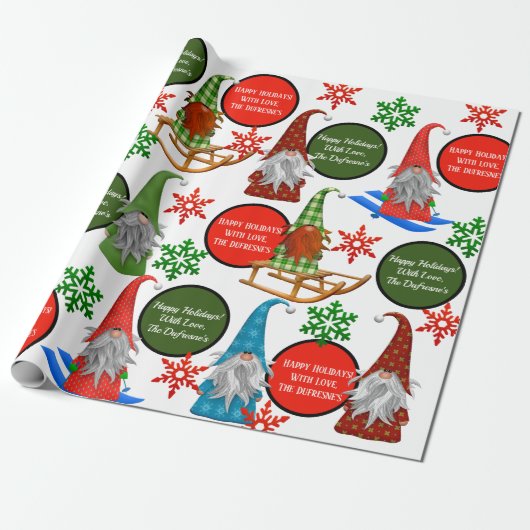 Festive Gnomen Personalized Holiday Cadeaupapier (Uitgerold)
