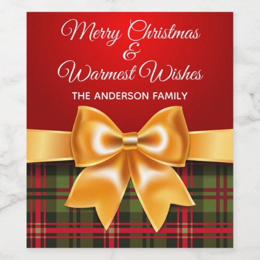 Festive Gold Bow kerstcadeaulabel set Wijn Etiket (Enkel label)