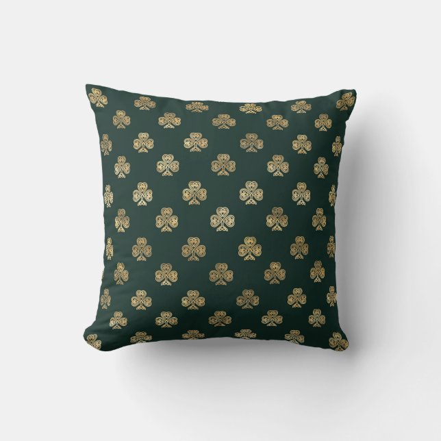 Festive Gold Celtic Shamrock Green Kussen (Voorkant)