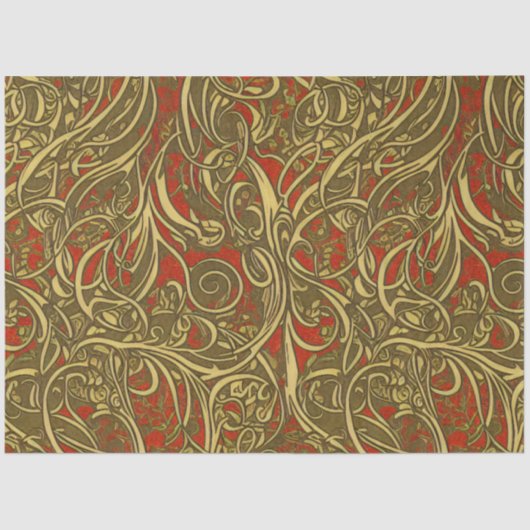 Festive Gold en Red  Celtic Swirling Tissuepapier (Voorkant)