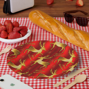 Festive Gold en Red Reindeer Kerstmis Papieren Bordje