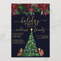 Festive Gold Holiday Tree Gifts Floral Holiday
