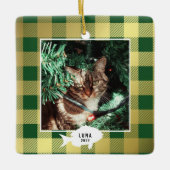 Festive Gold Pset Cat Name Kerstmis Keramisch Ornament (Voorkant)