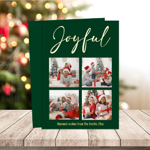 Festive Gold Script JOYFUL Moderne groene foto Folie Feestdagenkaart