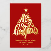 Festive Gold Script Merry Kerstmis Rood Folie Feestdagenkaart (Voorkant)