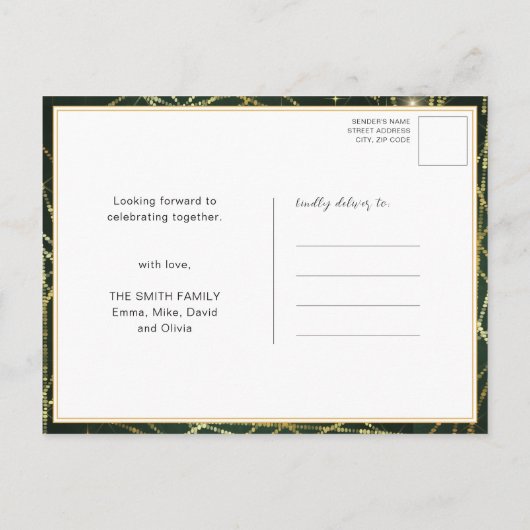 Festive Gold String-lampjes met kerstfeest Uitnodiging Briefkaart (Achterkant)