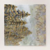 Festive Golden Green-kerstbomen Legpuzzel (Horizontaal)