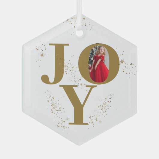 Festive Golden Joy-kerstfoto Glas Ornament (Voorkant)