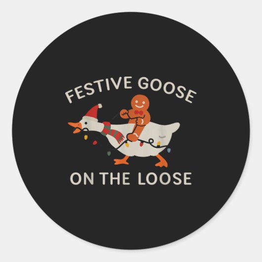 Festive Goose On The Loose Funny Gingerbread Chris Ronde Sticker (Voorkant)
