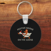 Festive Goose On The Loose Funny Gingerbread Chris Sleutelhanger (Voorkant)
