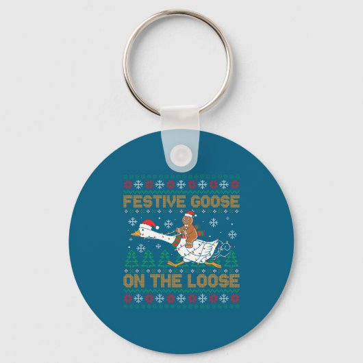 Festive Goose On The Loose Funny Gingerbread Ugly  Sleutelhanger (Voorkant)
