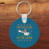 Festive Goose On The Loose Funny Gingerbread Ugly  Sleutelhanger (Voorkant)
