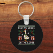 Festive Goose On The Loose Funny Ugly Sweater Chri Sleutelhanger (Voorkant)