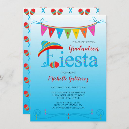 Festive Graduation Fiesta Invitation (Devant / Derrière)