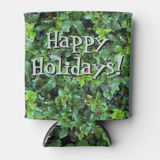 Festive Green and Red Holly berry Holiday Can Cool Blikjeskoeler (Voorkant)