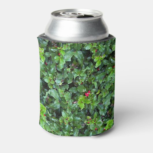 Festive Green and Red Holly berry Holiday Can Cool Blikjeskoeler (Blikje Achterkant)