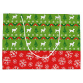 Festive Green and Red Reindeer and Snowflakes Groot Cadeauzakje (Achterkant)