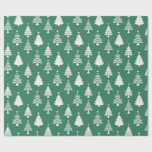 Festive Green and White Christmas Tree Pattern Cadeaupapier (Vlak)