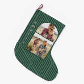 Festive Green Boho Geometric Two Photo Grote Kerstsok (Voorkant (Hangend))