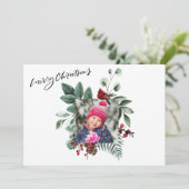 Festive Green Foliage Eucalyptus Red Cardinale Bir Feestdagenkaart (Staand voorkant)