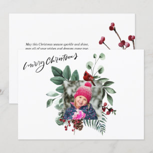 Festive Green Foliage Eucalyptus Red Cardinale Bir Feestdagenkaart