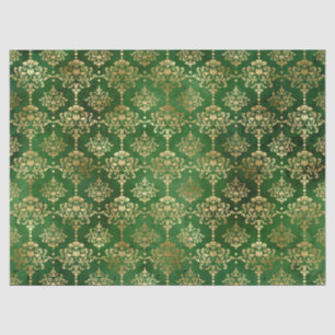 Festive Green & Gold Foil Winter KerstDamask Tissuepapier