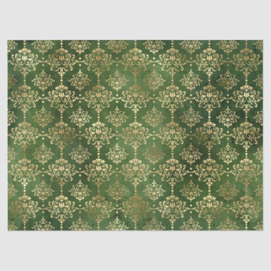 Festive Green & Gold Foil Winter KerstDamask Tissuepapier (Voorkant)