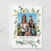 Festive Green Gold Foliage Pine Waterverf Floral Feestdagenkaart (Voorkant)