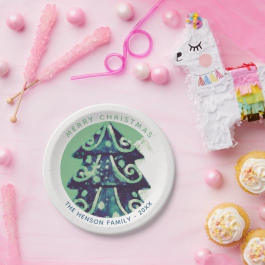 Festive Green kerstboomfamilie Feestdagen Papieren Bordje (Feest)
