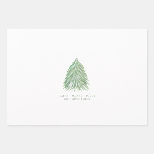Festive Green Kerstmis Tree Waterverf Holiday Inpakpapier Vel (Voorkant)