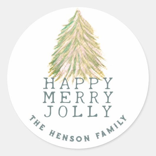 Festive Green Kerstmis Tree Waterverf Holiday Ronde Sticker (Voorkant)