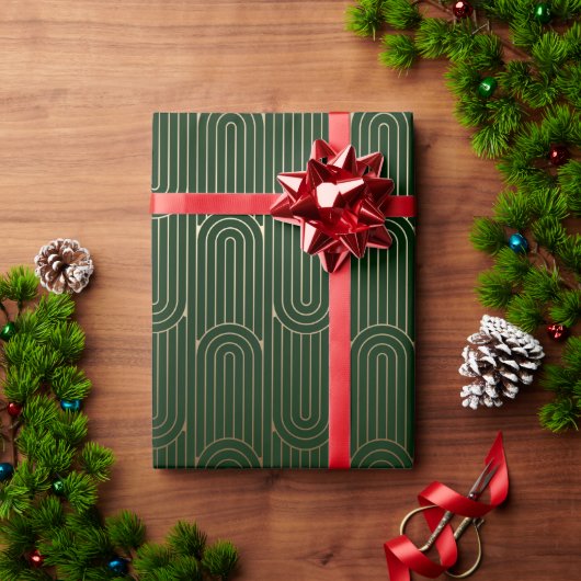 Festive Green Modern Art Deco Gold Pattern 102 Cadeaupapier (Feestdagen Geschenken)