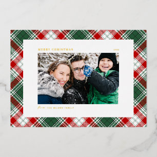 Festive Green Pset Pattern Foto Merry Kerstry Folie Feestdagenkaart